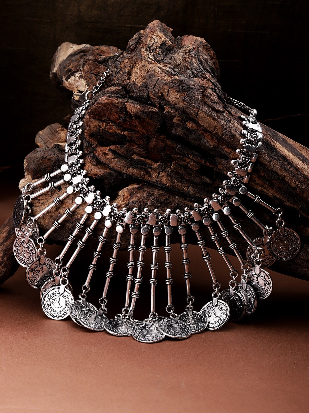 Priyaasi Women Oxidised German Silver-Plated Afghan Necklace Price in India