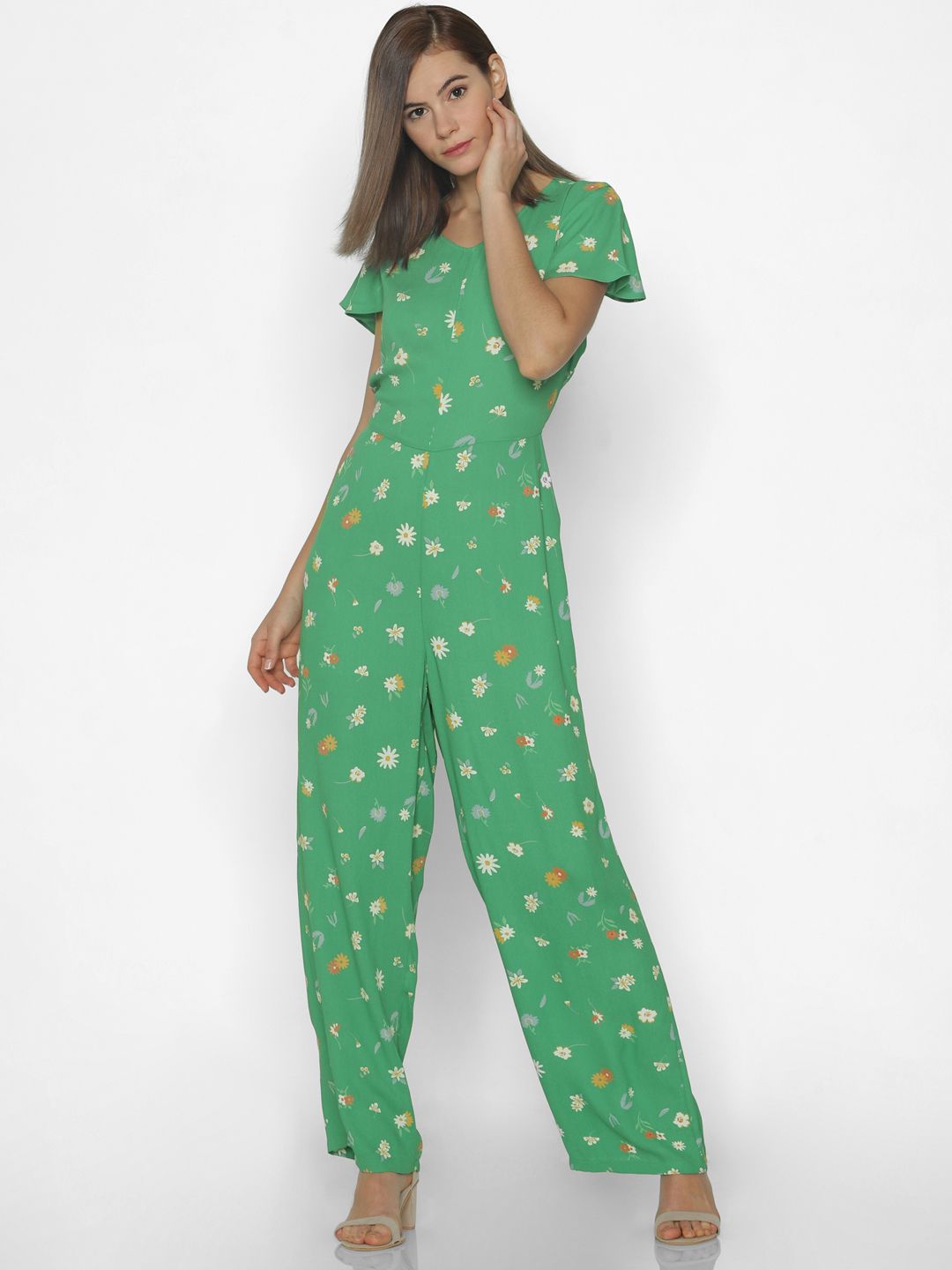 ONLY Women Green Printed Basic Jumpsuite Price in India