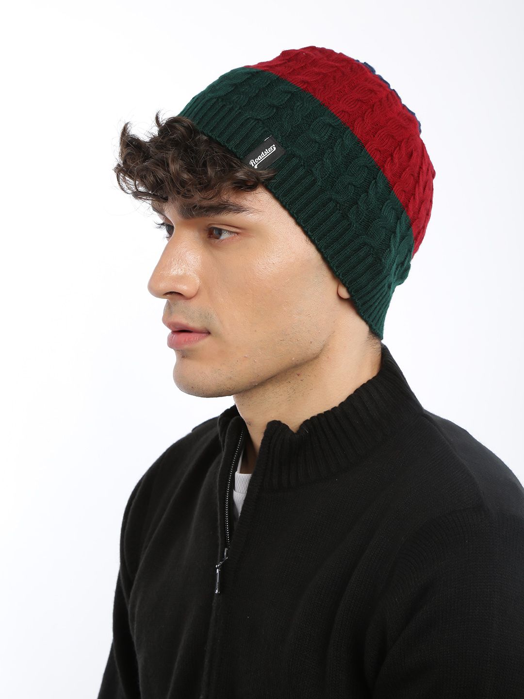 The Roadster Lifestyle Co Unisex Navy Blue & Maroon Colourblocked Beanie Price in India