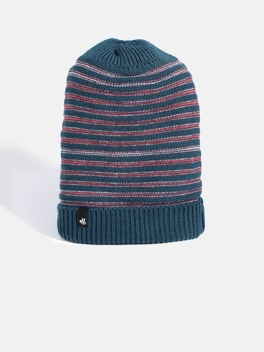 The Roadster Lifestyle Co Unisex Teal Green & Pink Striped Beanie Price in India