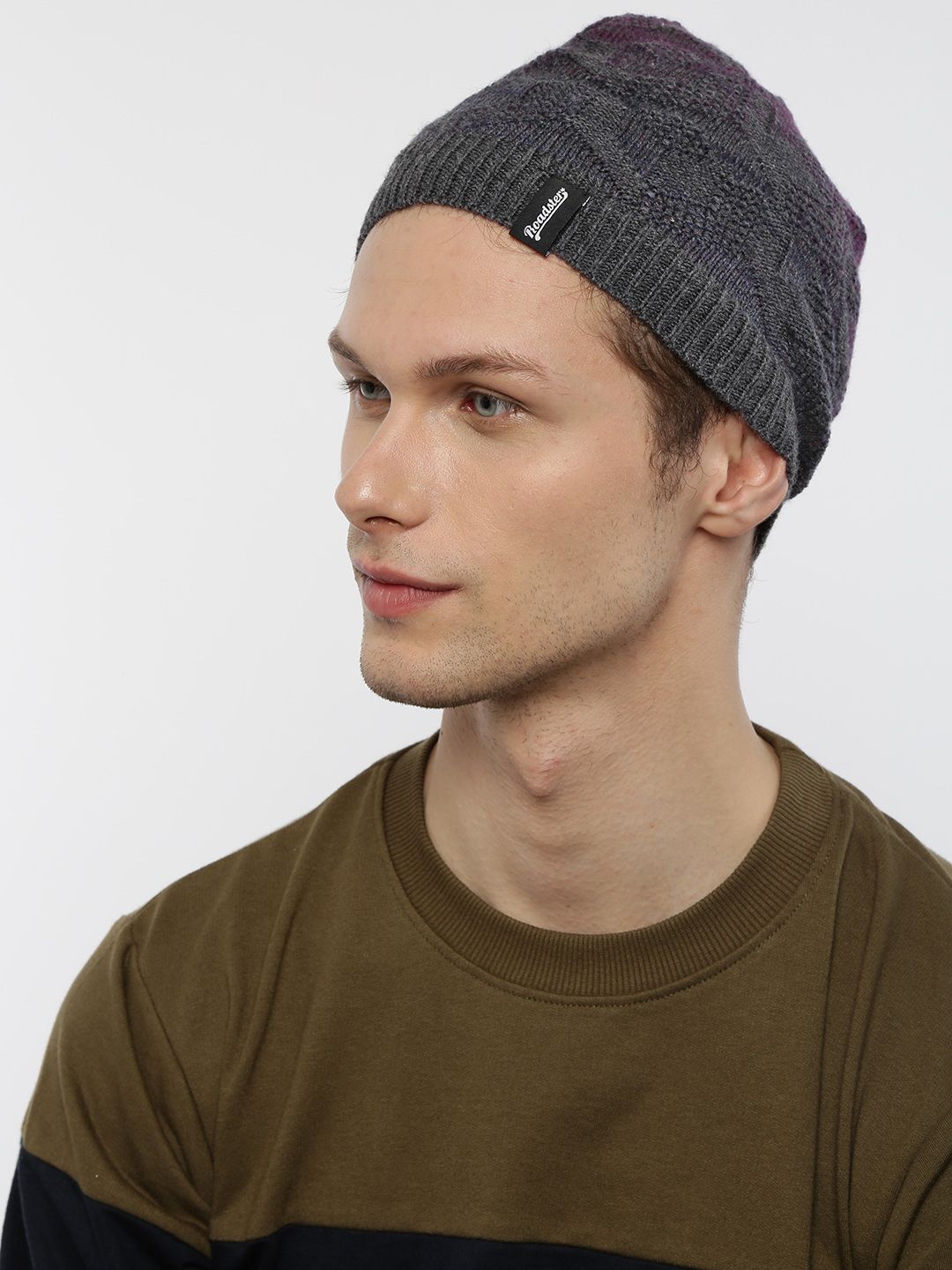 The Roadster Lifestyle Co Unisex Purple & Grey Self Design Beanie Price in India