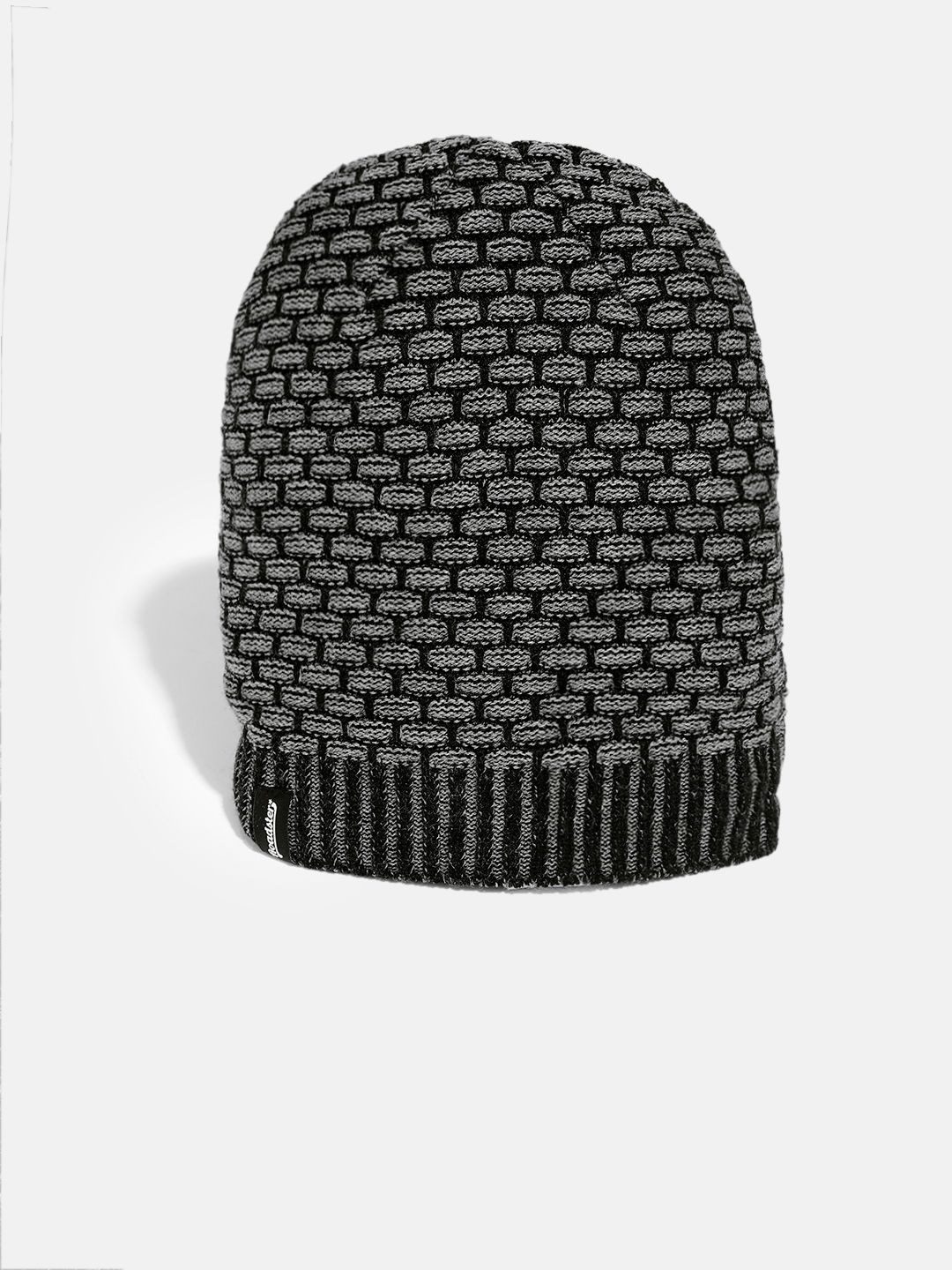 The Roadster Lifestyle Co Unisex Black & Grey Self Design Beanie Price in India