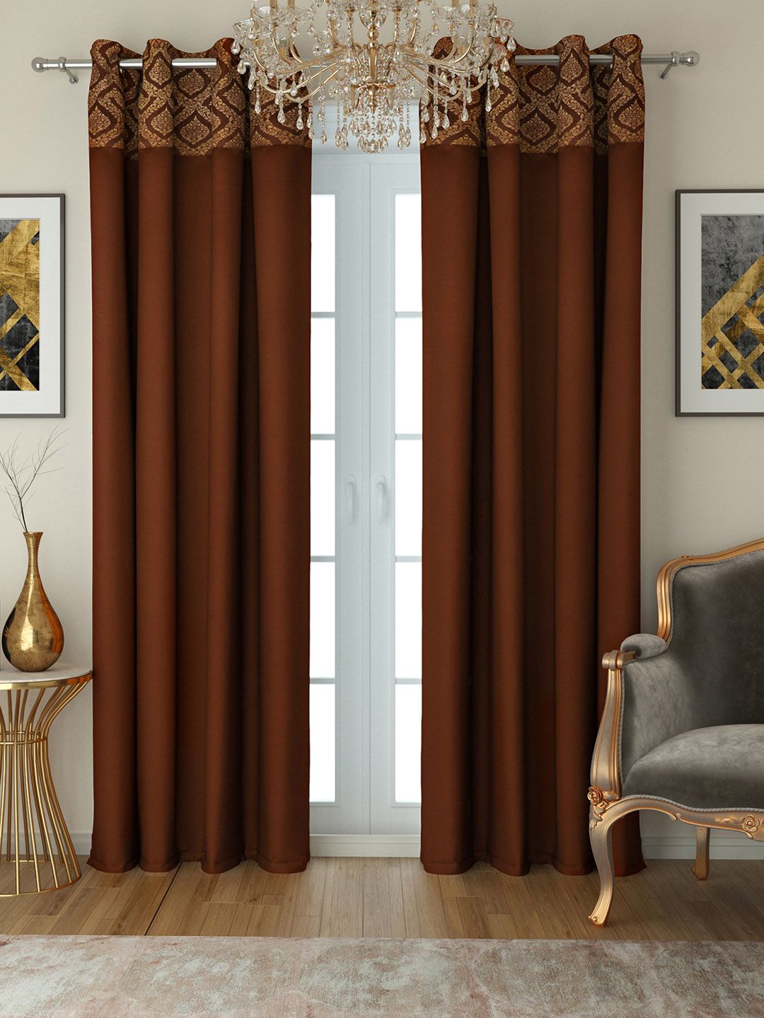 SWAYAM Brown Set of 2 Door Curtains Price in India