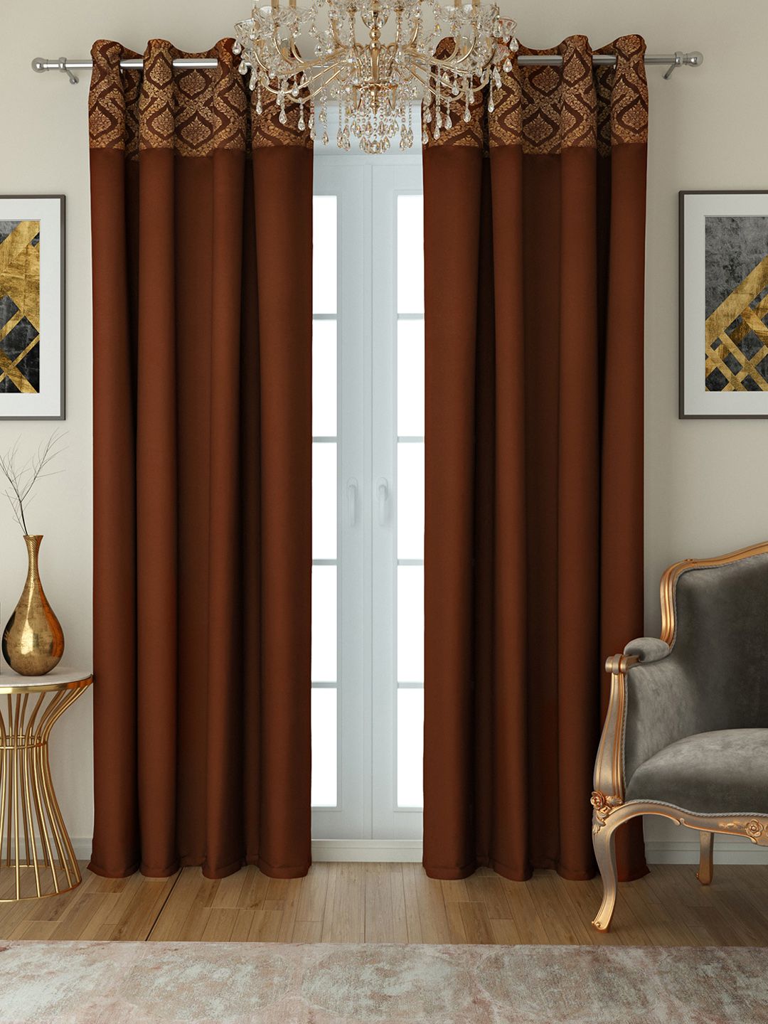 SWAYAM Brown Set of 2 Long Door Curtains Price in India