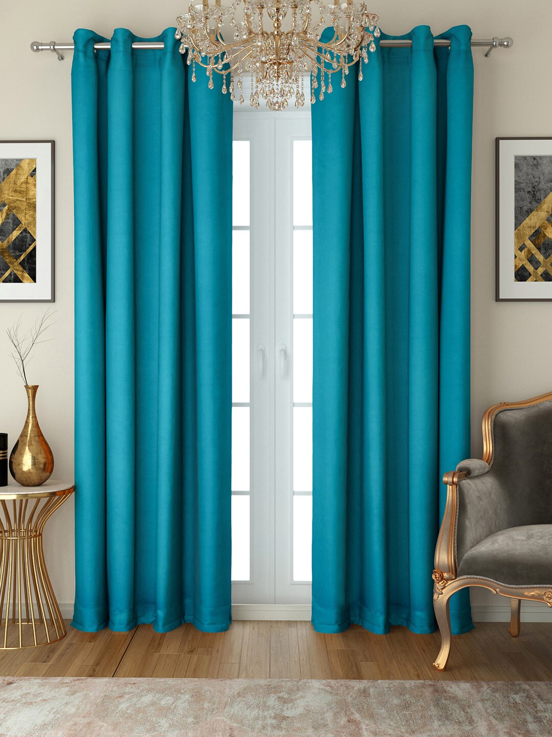 SWAYAM Blue Set of 2 Long Door Curtains Price in India