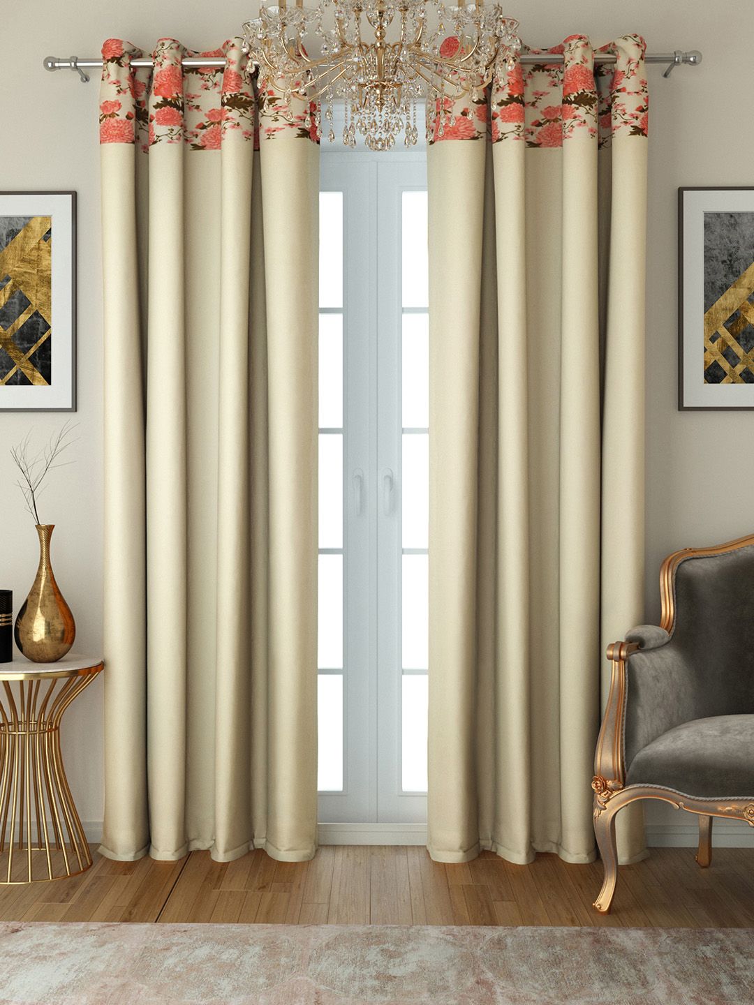 SWAYAM Cream-Coloured Set of 2 Door Curtains Price in India