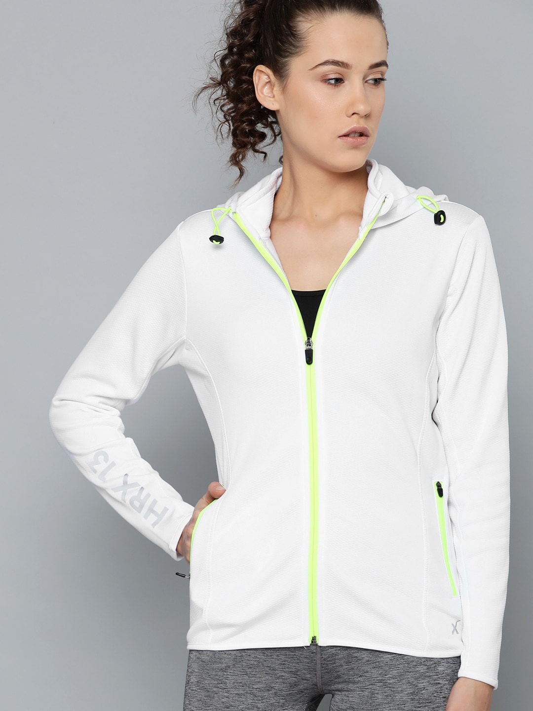 HRX by Hrithik Roshan Women White Solid Training Sporty Jacket Price in India