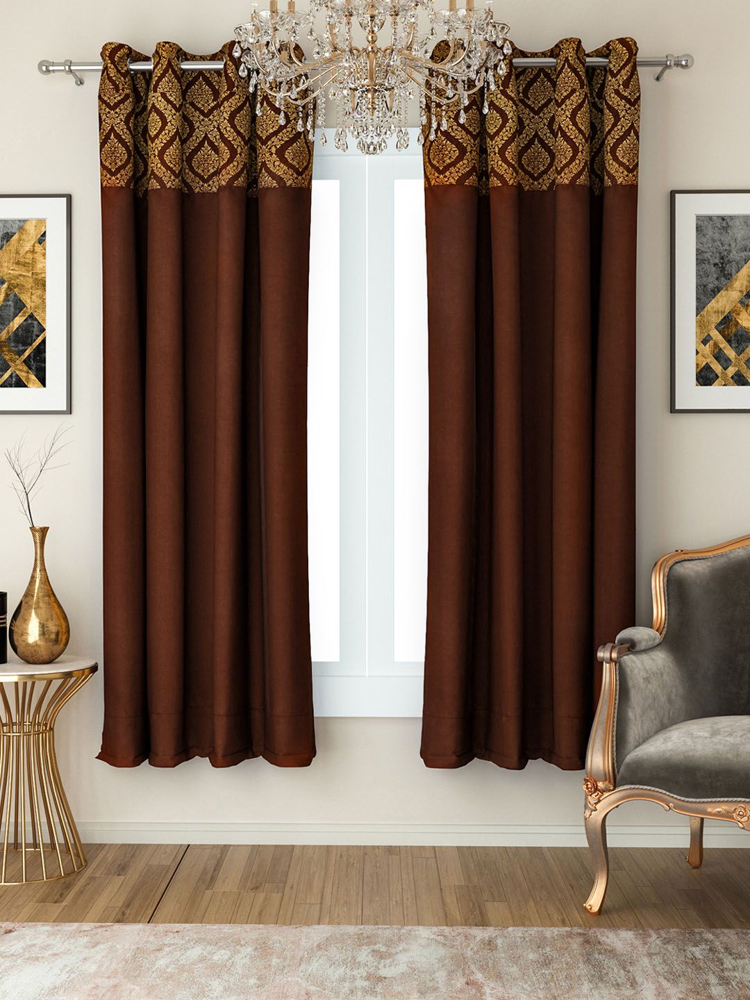 SWAYAM Brown Set of 2 Window Curtains Price in India