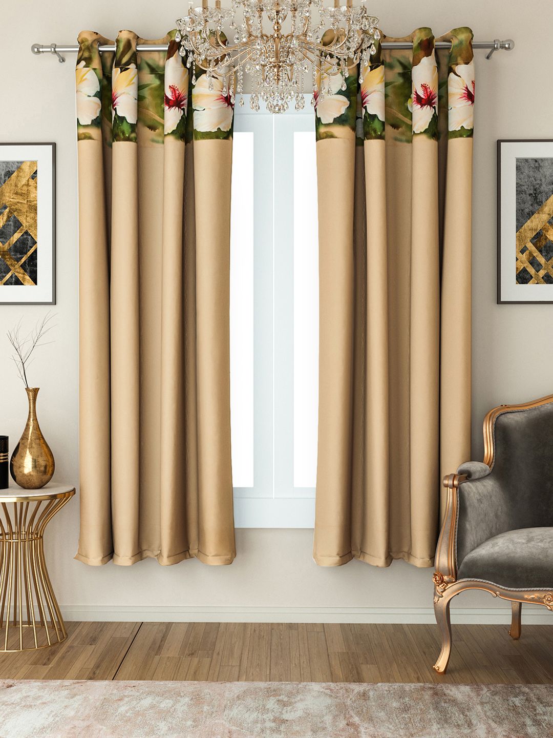 SWAYAM Beige Set of 2 Window Curtains Price in India