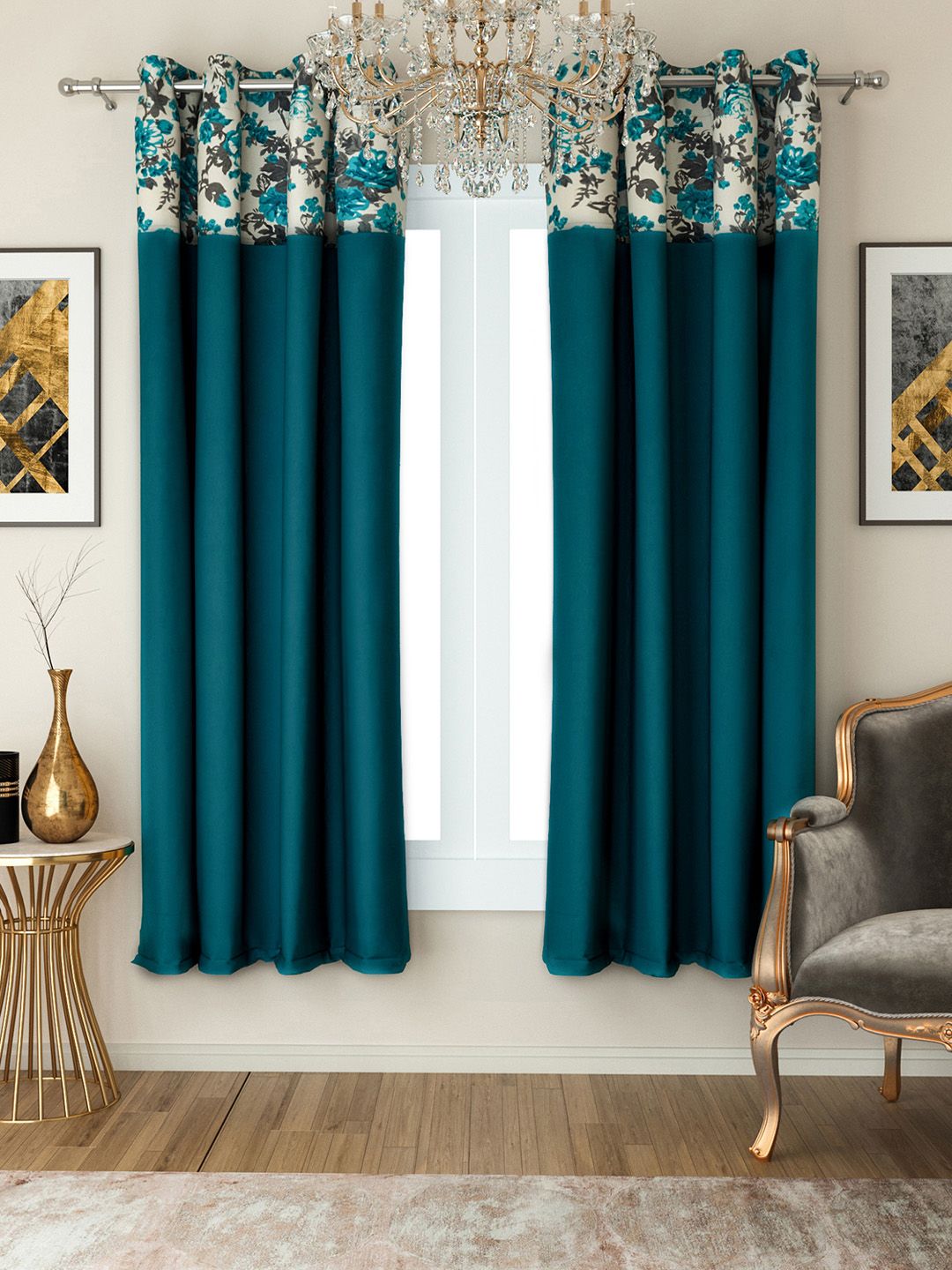 SWAYAM Turquoise Blue Set of 2 Window Curtains Price in India