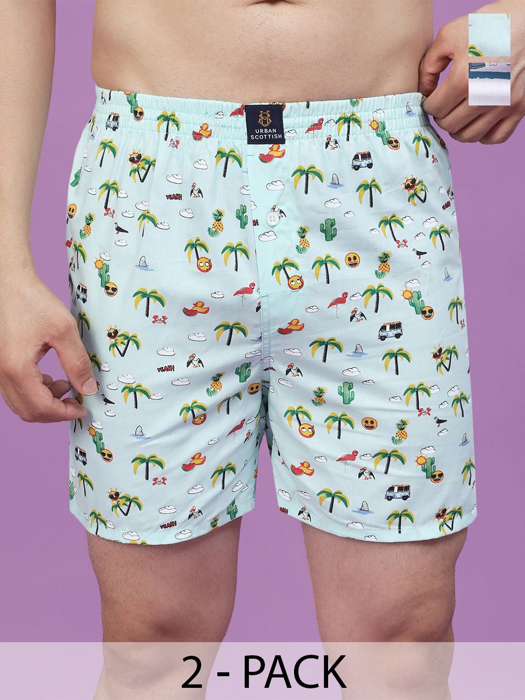 URBAN SCOTTISH Men Pack of 2 Multicoloured Printed Pure Cotton Boxers USBX1806