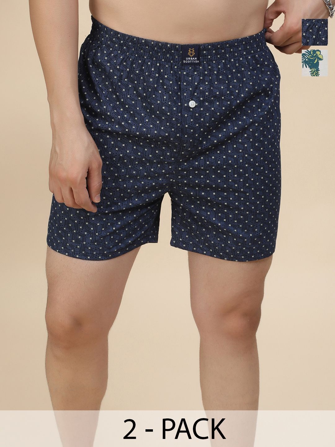 URBAN SCOTTISH Men Pack of 2 Multicoloured Printed  Pure Cotton Boxers USBX1911