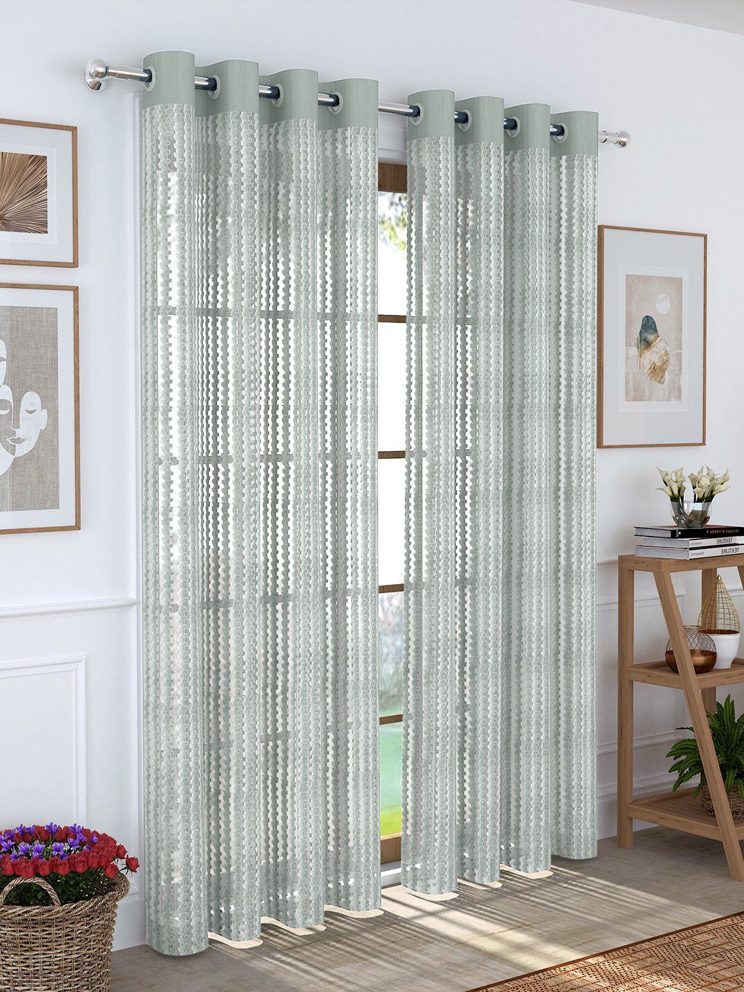 Story@home Grey Set of 2 Semi Sheer 200GSM Long Door Curtains Price in India
