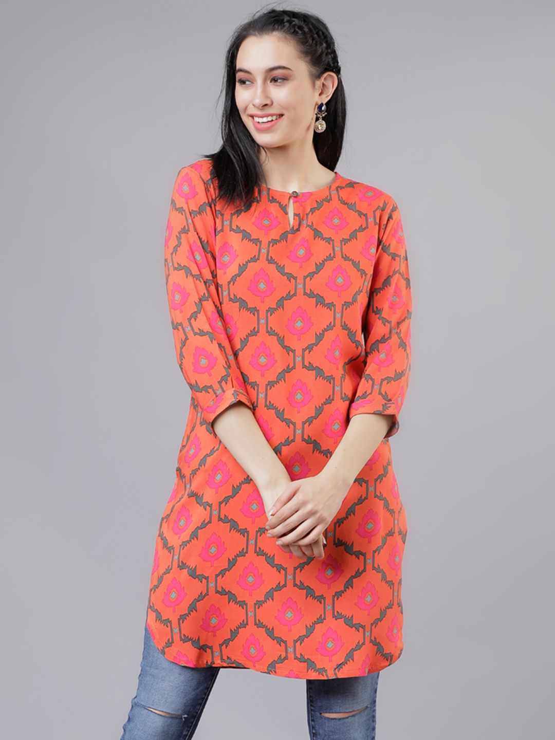 Vishudh Orange & Pink Printed Tunic Price in India