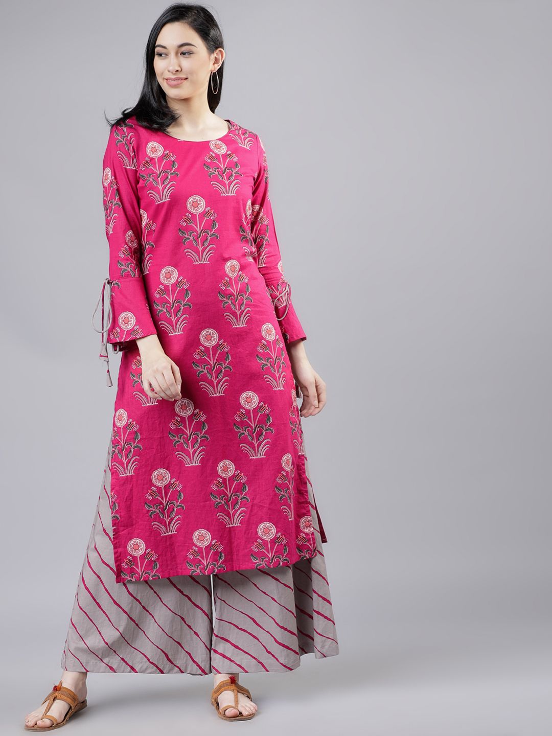 Vishudh Women Pink & Grey Printed Kurta with Palazzos Price in India