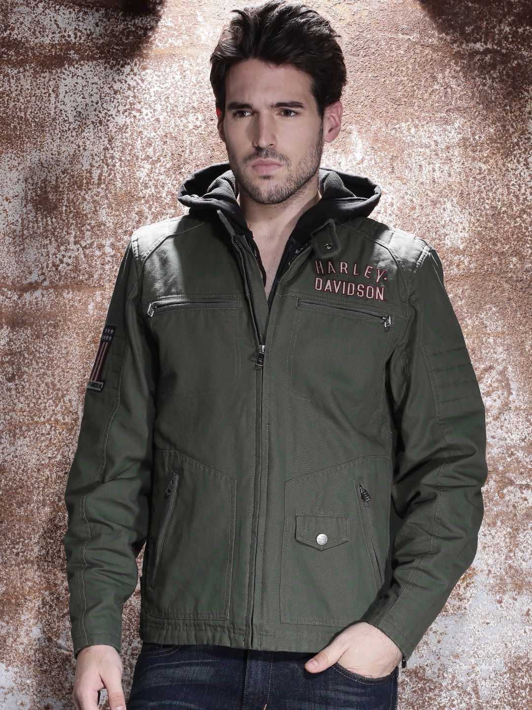 Buy Harley-Davidson Men's Olive Green & Black Long Way 3-in-1