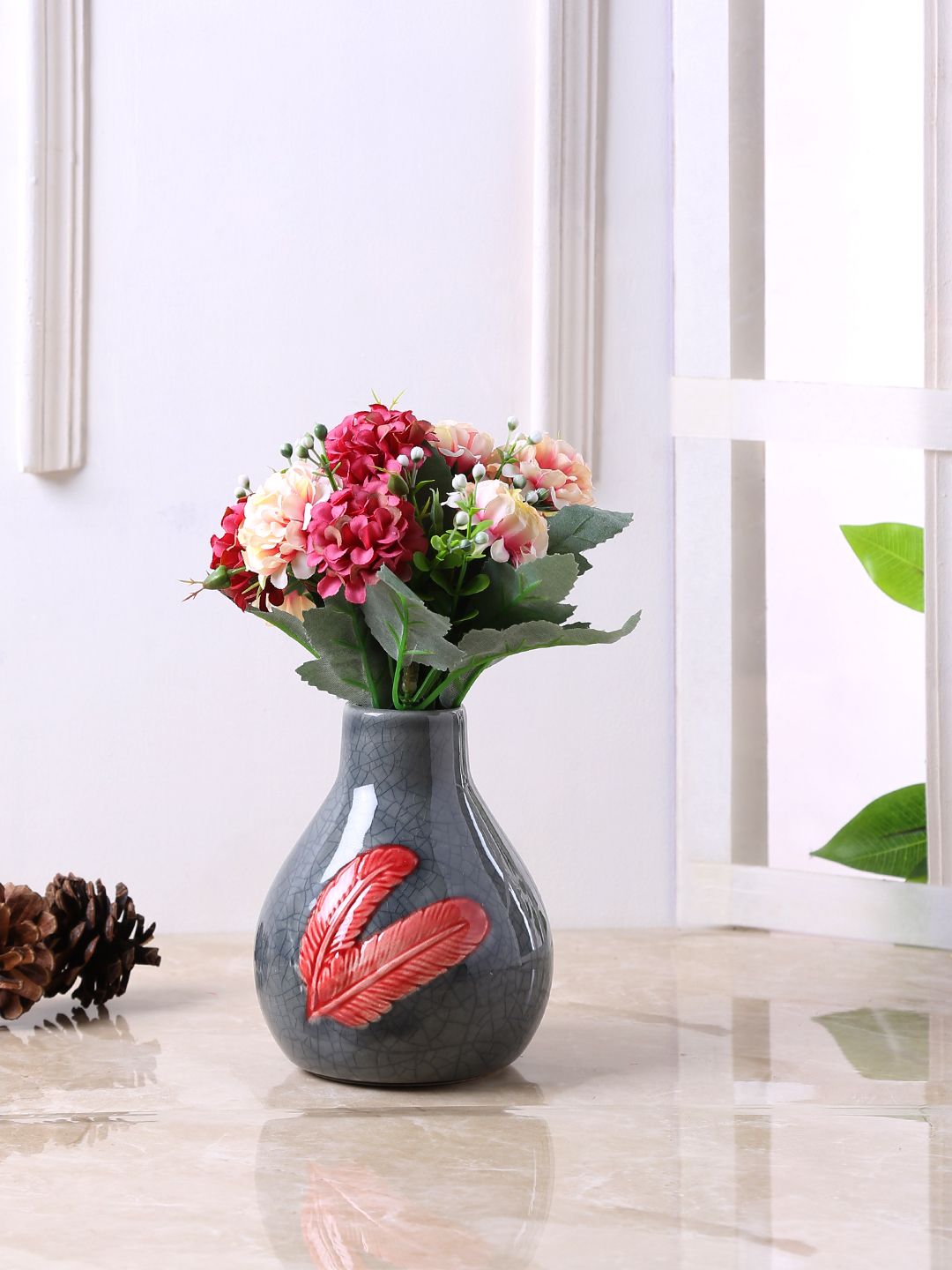 TAYHAA Grey Ceramic Flower Vase Price in India