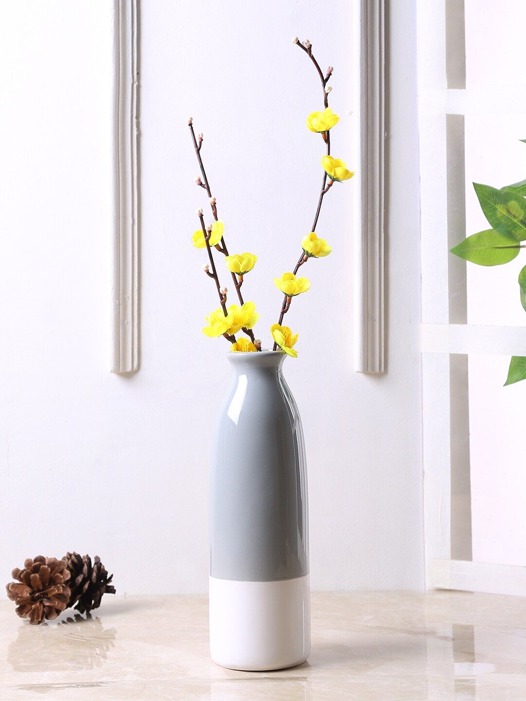 TAYHAA Grey & White Ceramic Flower Vase Price in India