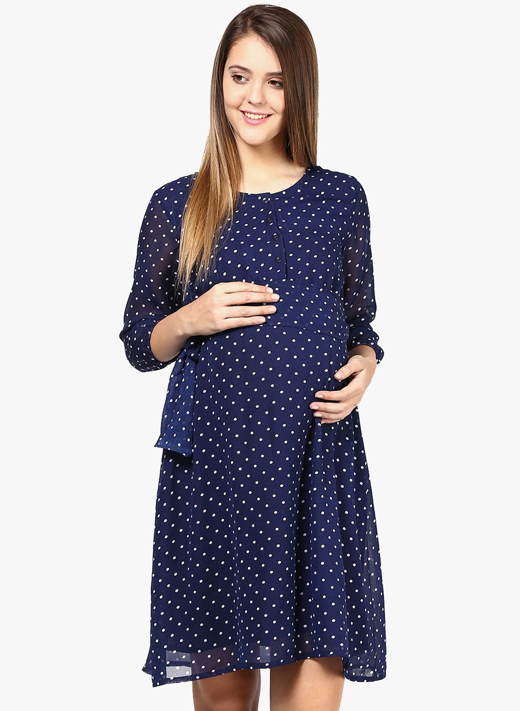 Mine4Nine Navy Blue Colored Printed Shift Dress