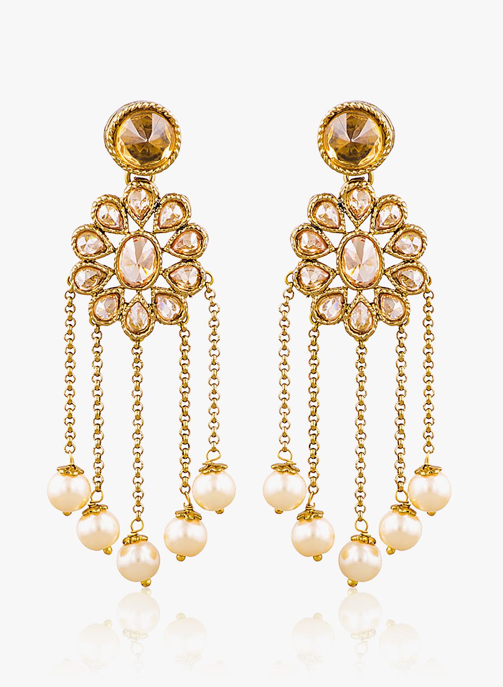 Sia Art Jewellery White/Golden Brass Drop Earrings