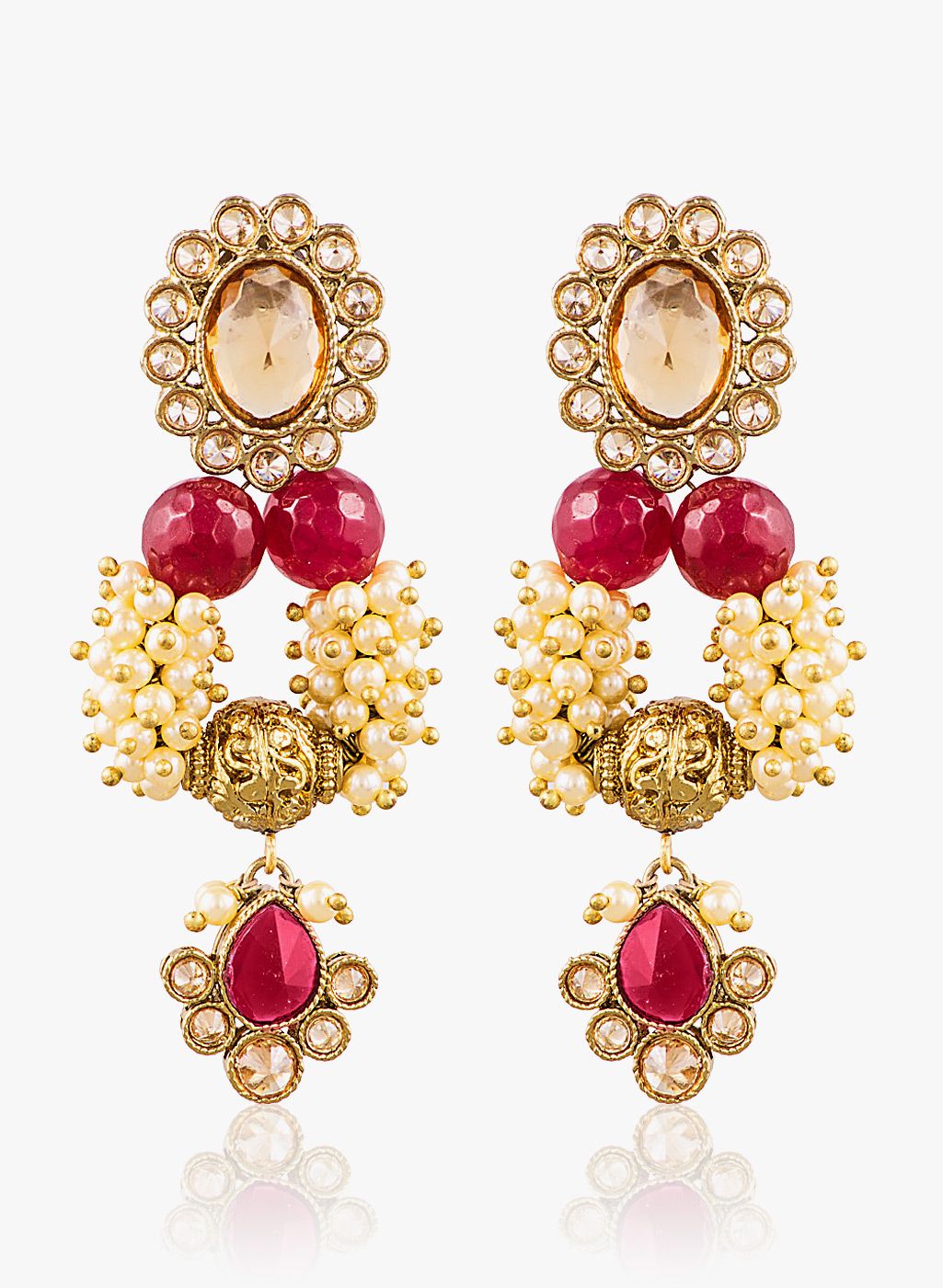 Sia Art Jewellery Red/Golden Brass Danglers & Drop
