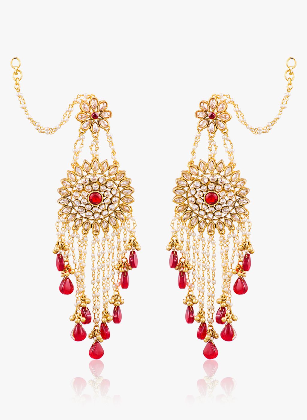 Sia Art Jewellery Red/Golden Brass Danglers & Drop