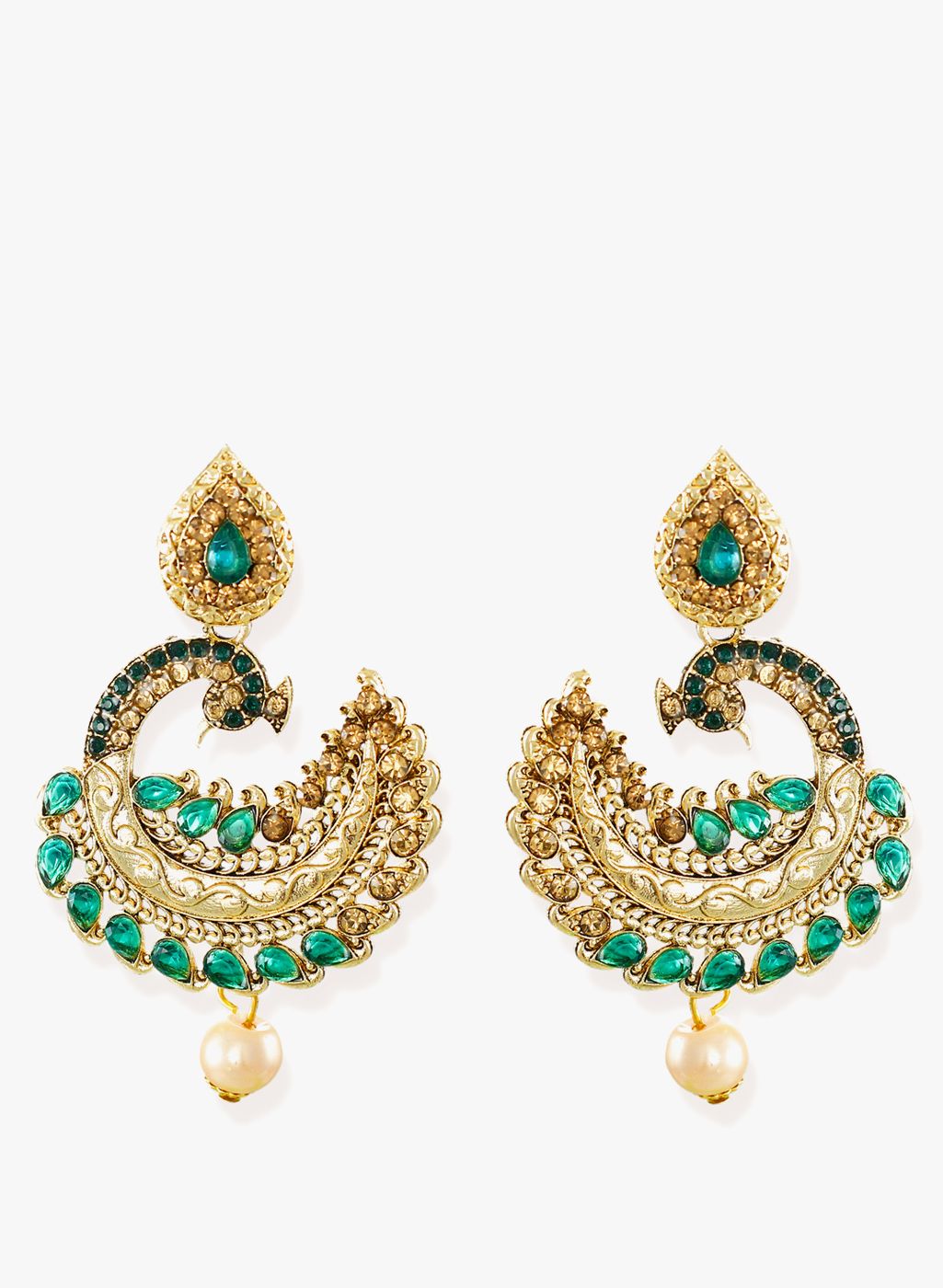 Zaveri Pearls Golden/Green 100%Zinc Danglers & Drop