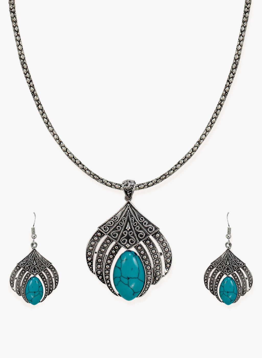 Zaveri Pearls Silver/Turquoise 100%Zinc Pendant Set