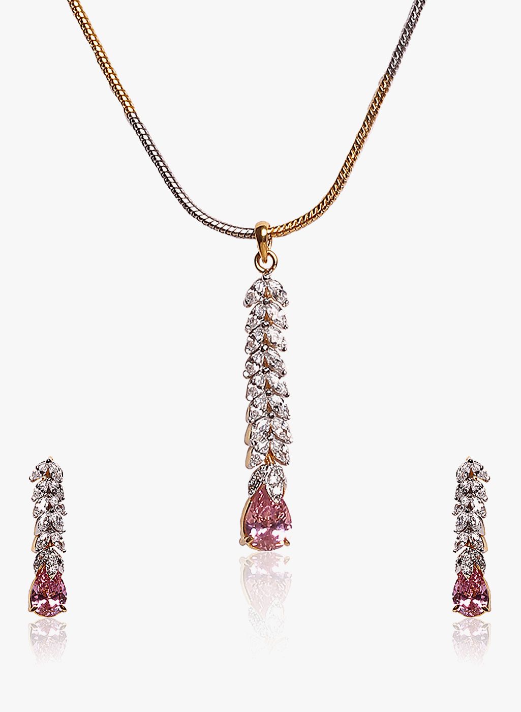 Sparkle Street Pink/Golden Resin Necklace Set