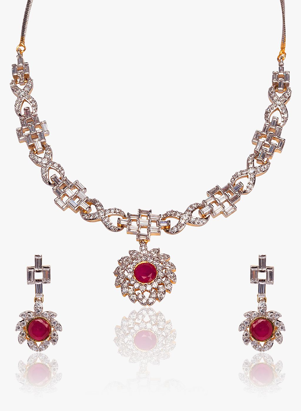 Sparkle Street Pink/White Metal Necklace Set