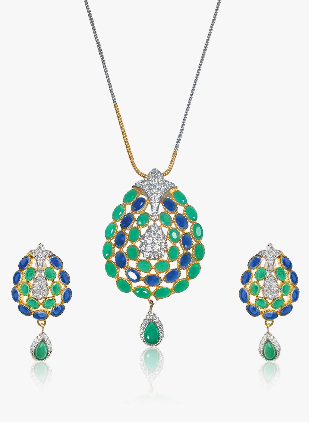 Sparkle Street Green/Blue Brass Necklace Set