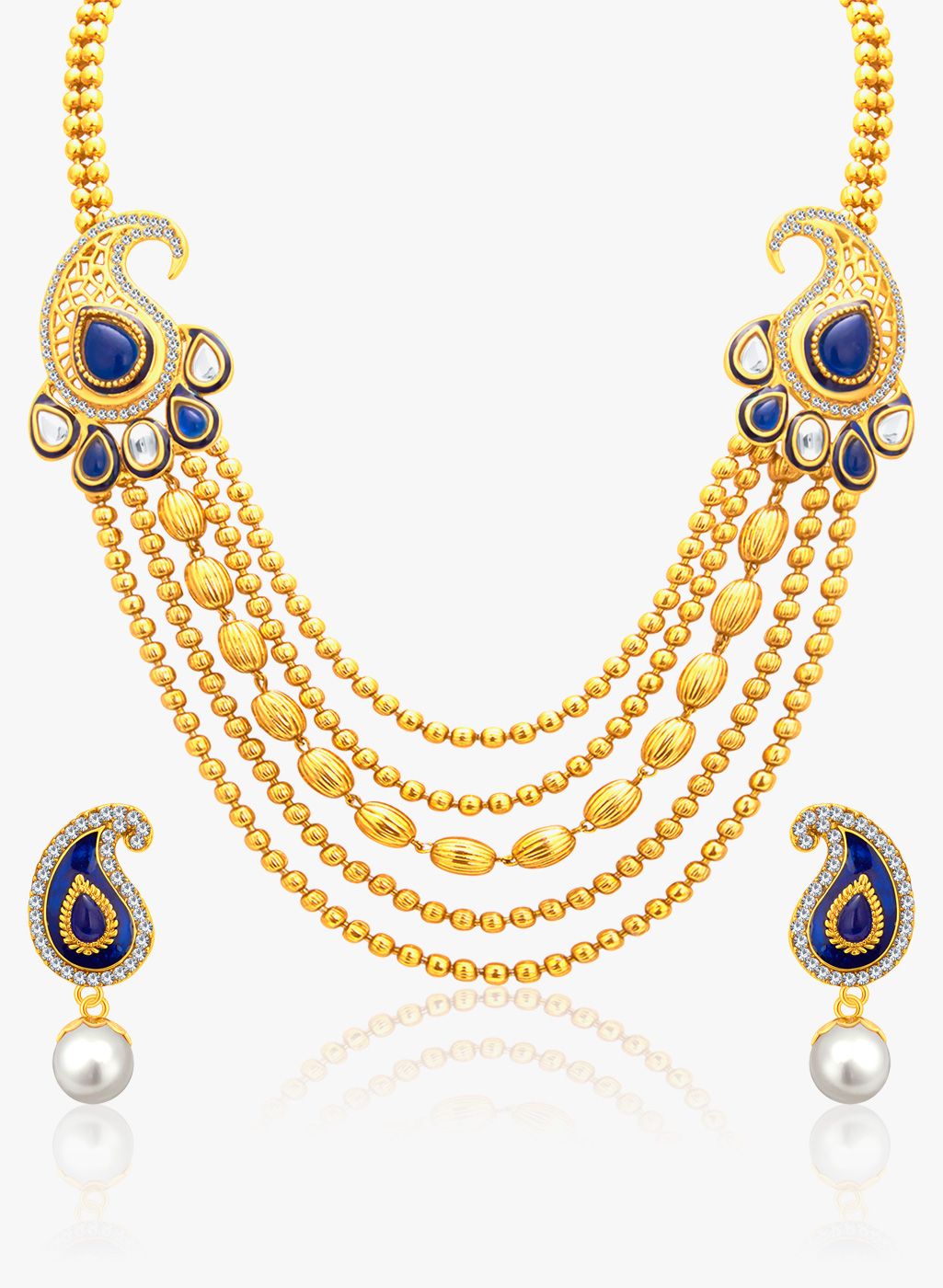 Sukkhi Golden/Navy Blue Alloy Necklace Set