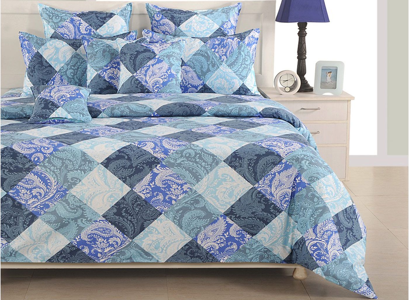 SWAYAM Cotton Fitted Bedsheet With 2 Pillow Covers