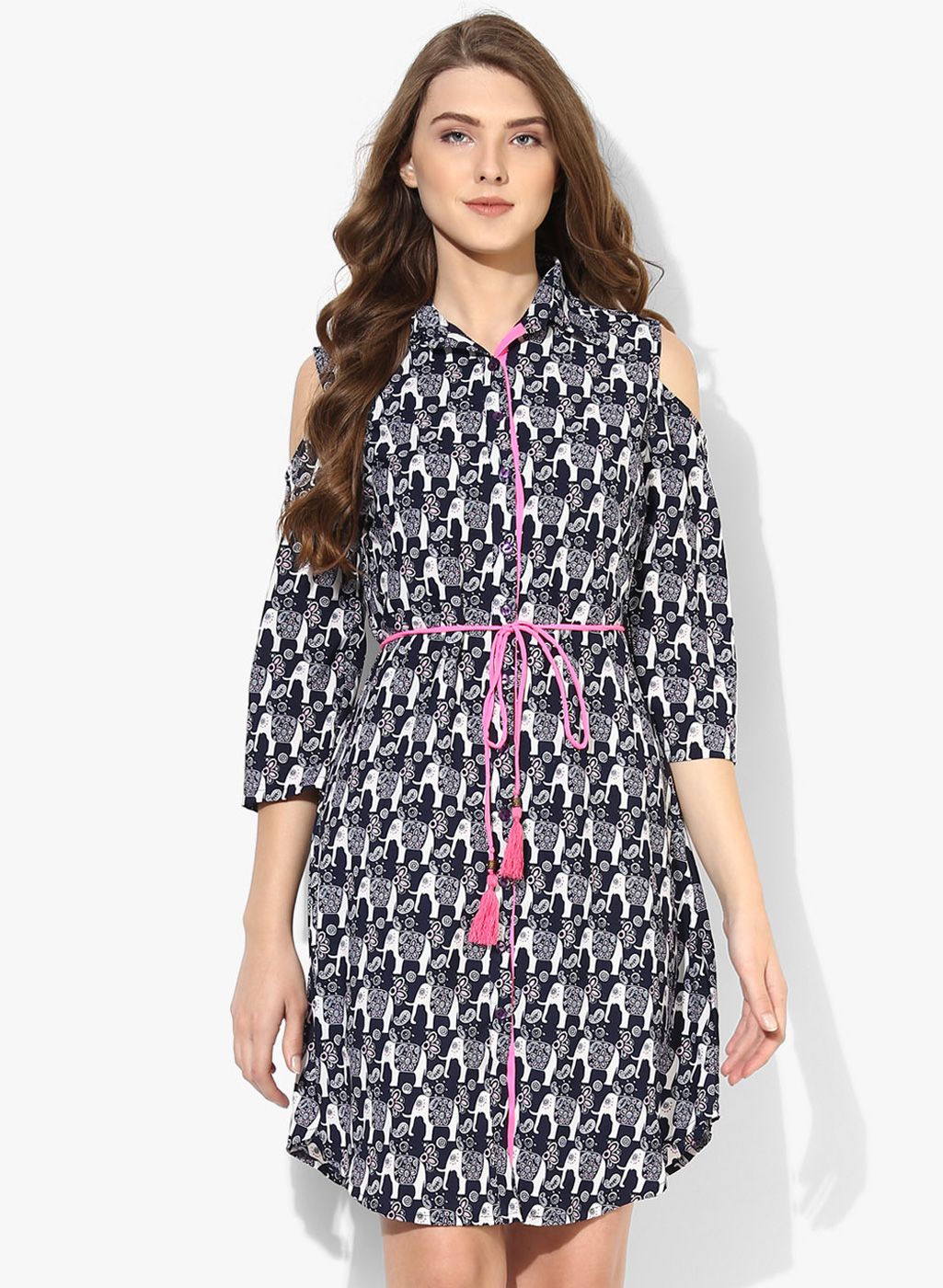 Navy Blue Coloured Printed Shift Dress