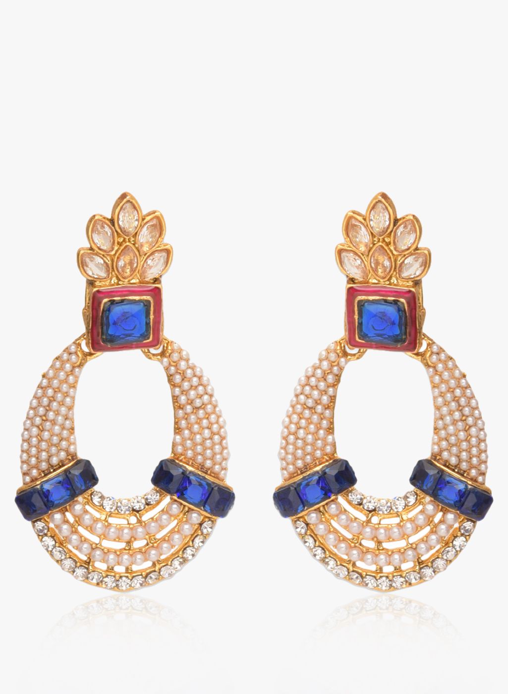 Crunchy Fashions Golden/Blue Metal Danglers and Drop