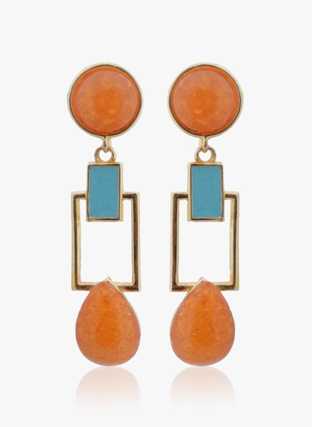 Crunchy Fashions Orange/Blue Metal Danglers and Drop