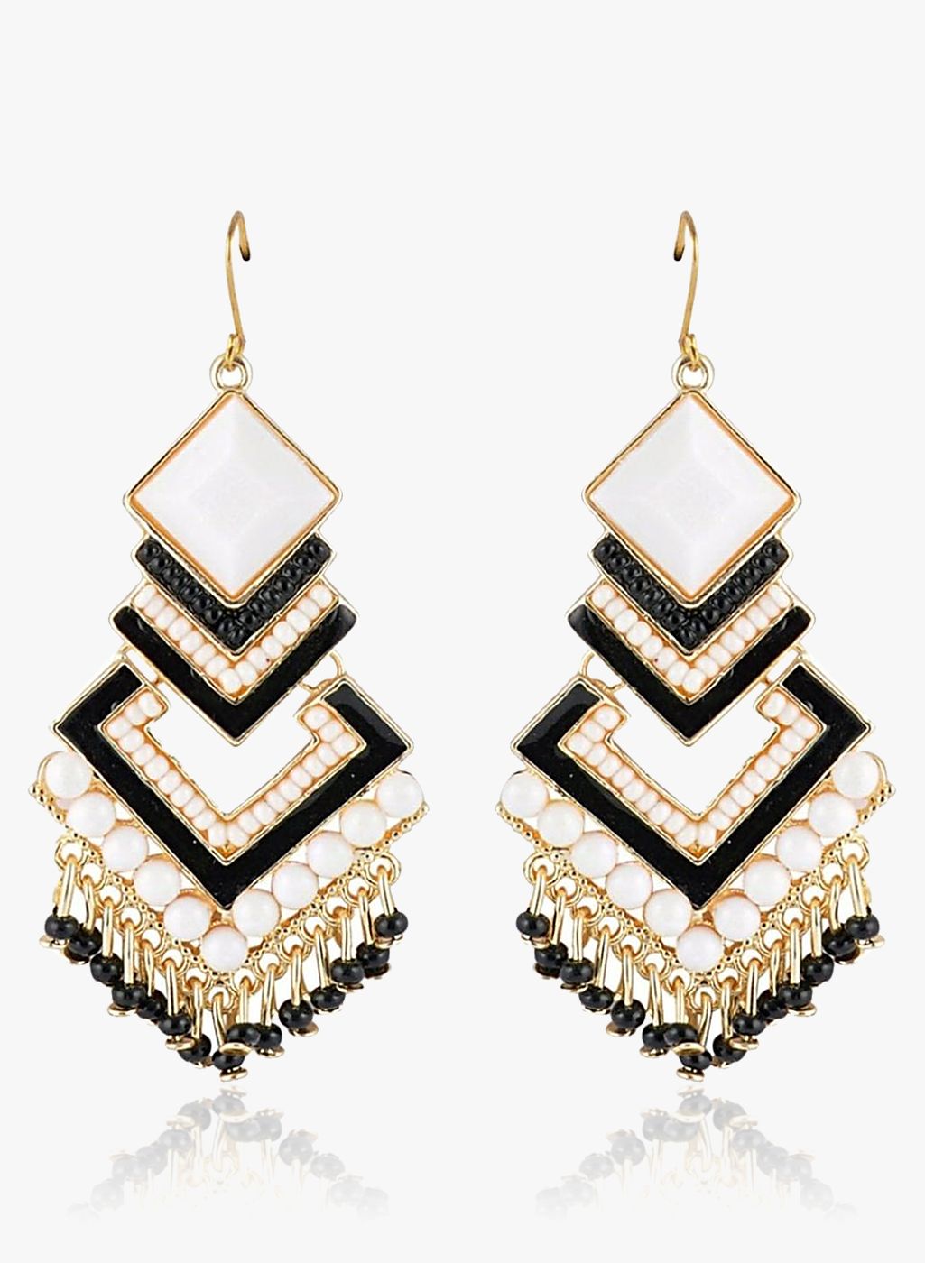 Crunchy Fashions Black/White Metal Danglers and Drop
