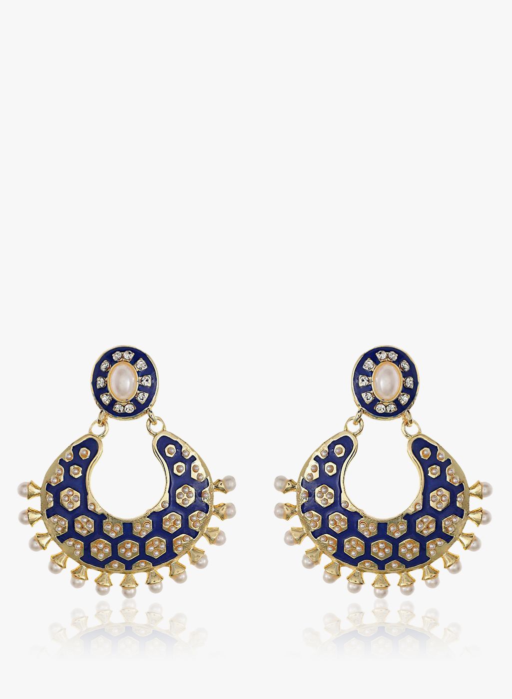 Crunchy Fashions Blue/Golden Metal Danglers and Drop