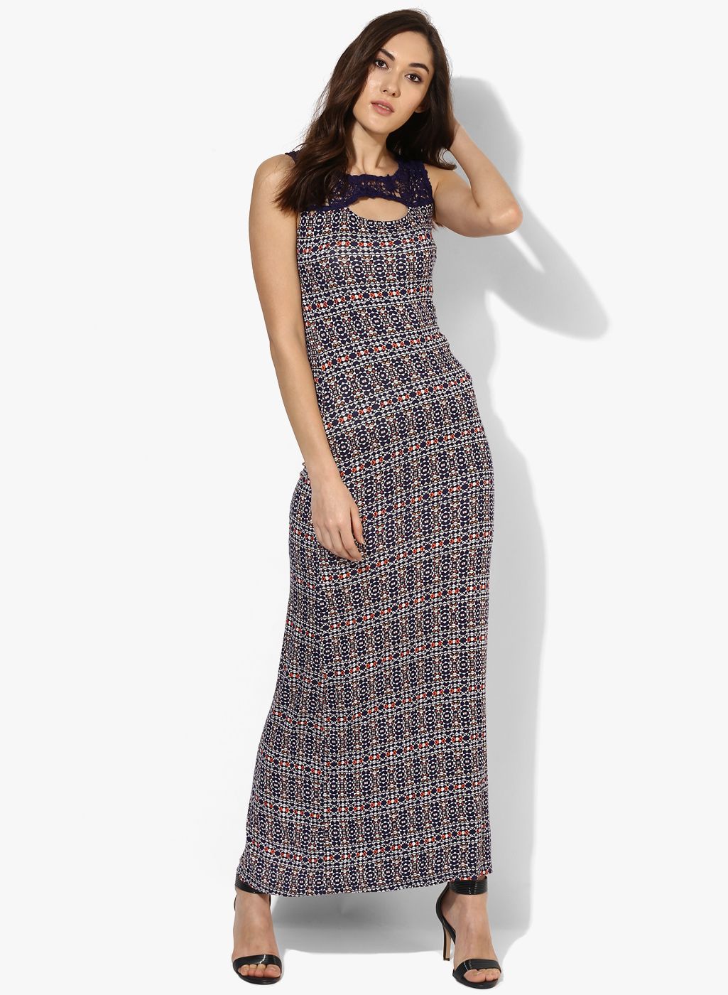 Navy Blue Coloured Printed Maxi Dress