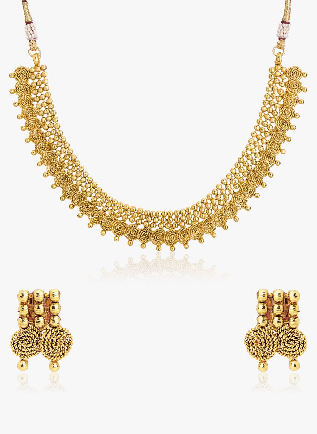 Adwitiya Collection Golden Copper Necklace Set