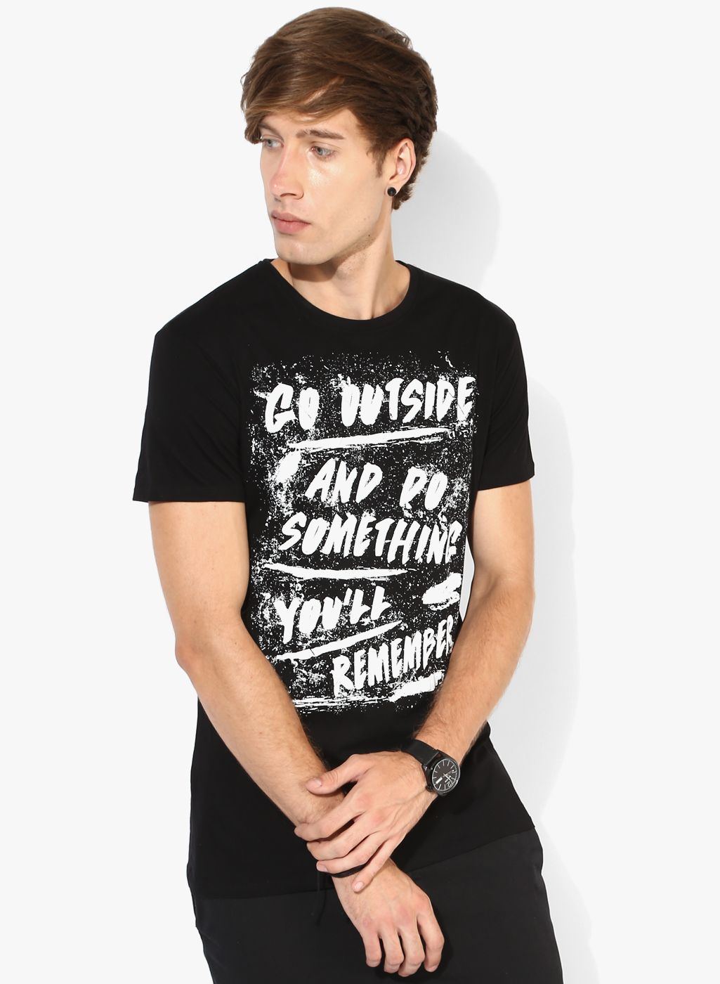 Black Graphic Regular Fit Round Neck T-Shirt