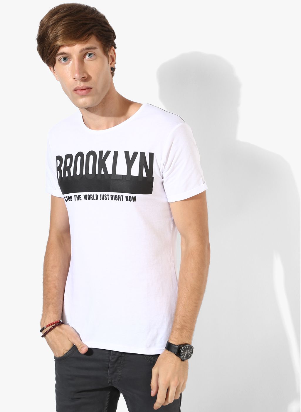 White Graphic Regular Fit Round Neck T-Shirt