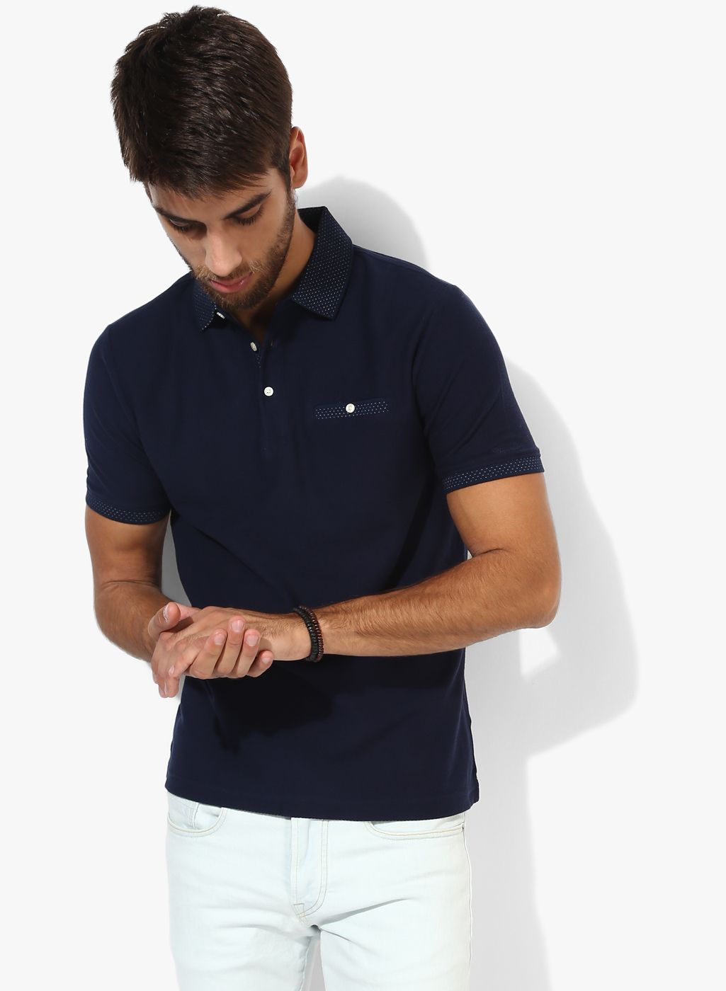 Blackberrys Navy Blue Printed Slim Fit Polo T-Shirt