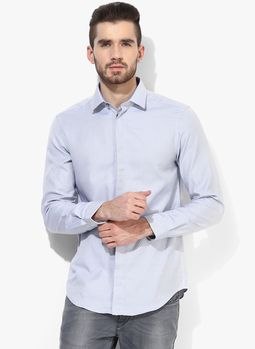 Jack & Jones Blue Striped Slim Fit Casual Shirt