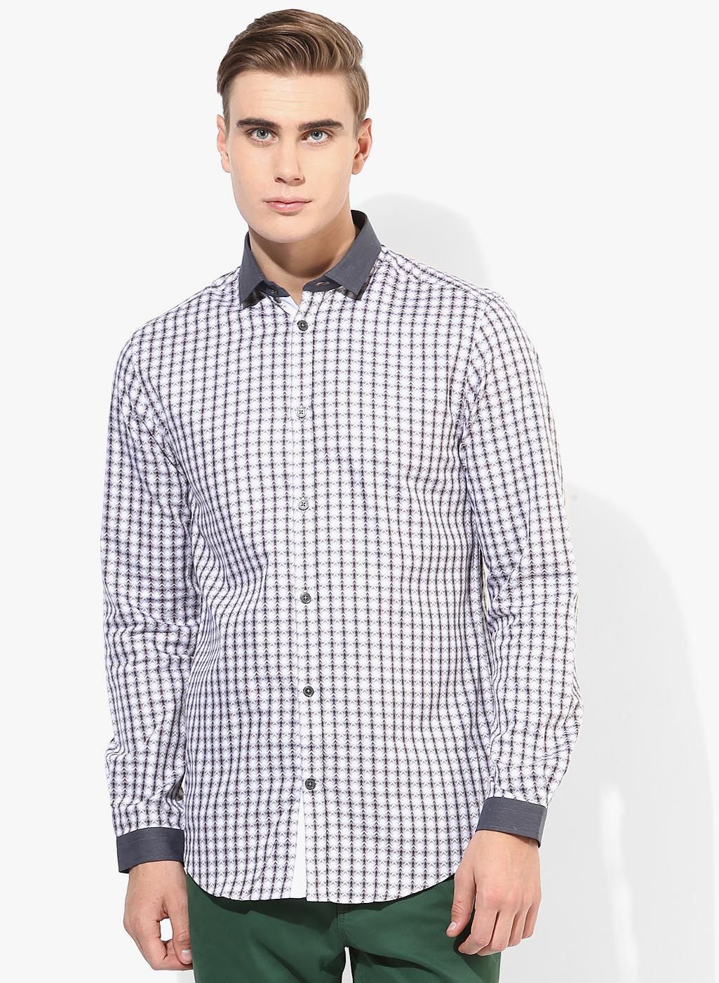 Jack & Jones Grey Printed Slim Fit Casual Shirt