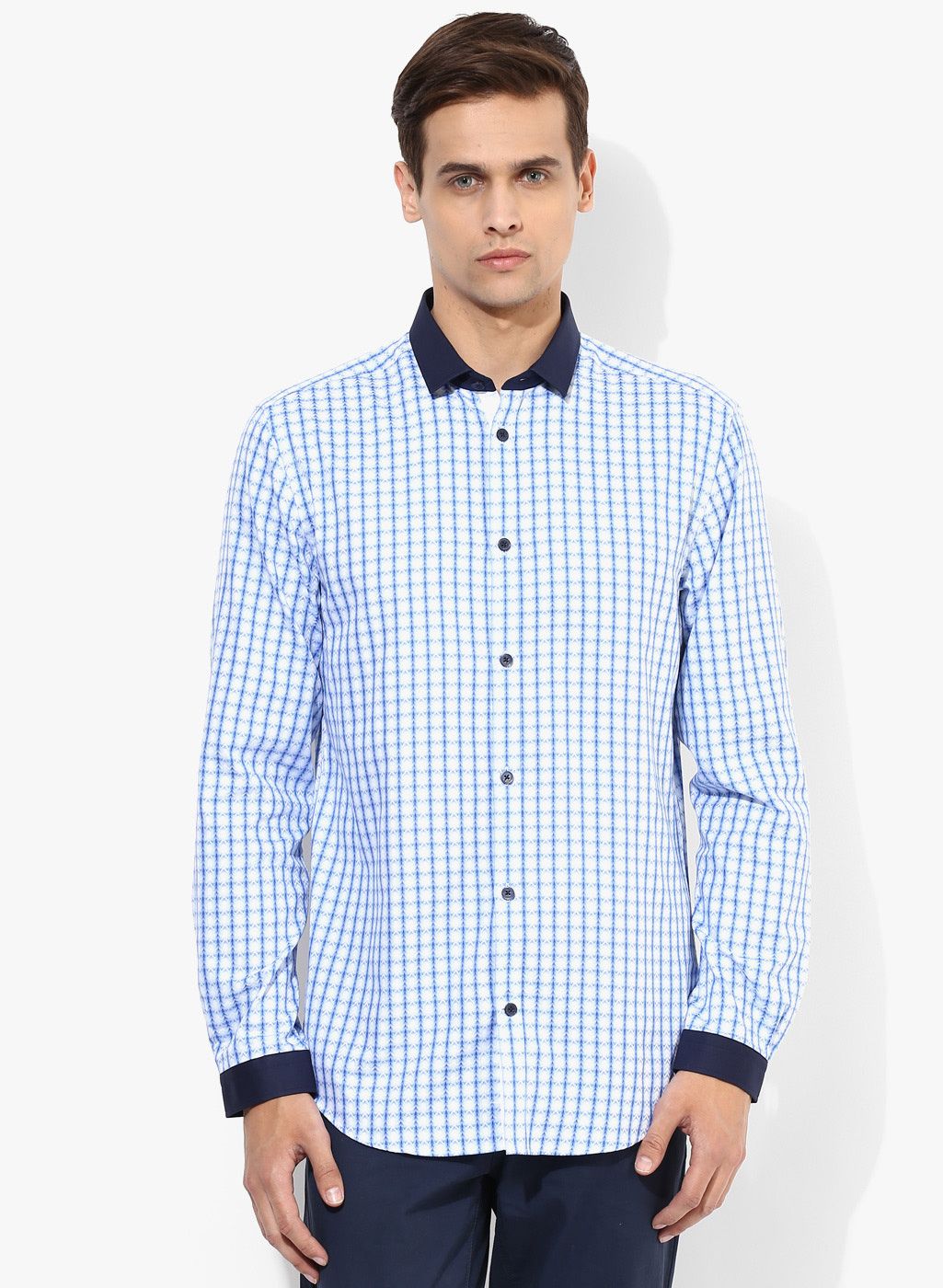 Jack & Jones Blue Checked Slim Fit Casual Shirt