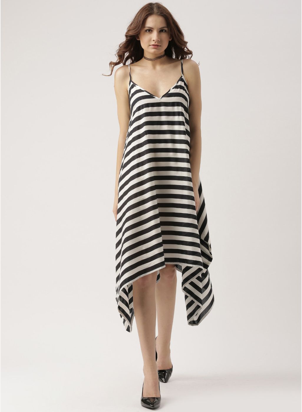 all about you Black & White Striped A-Line Slip Dress