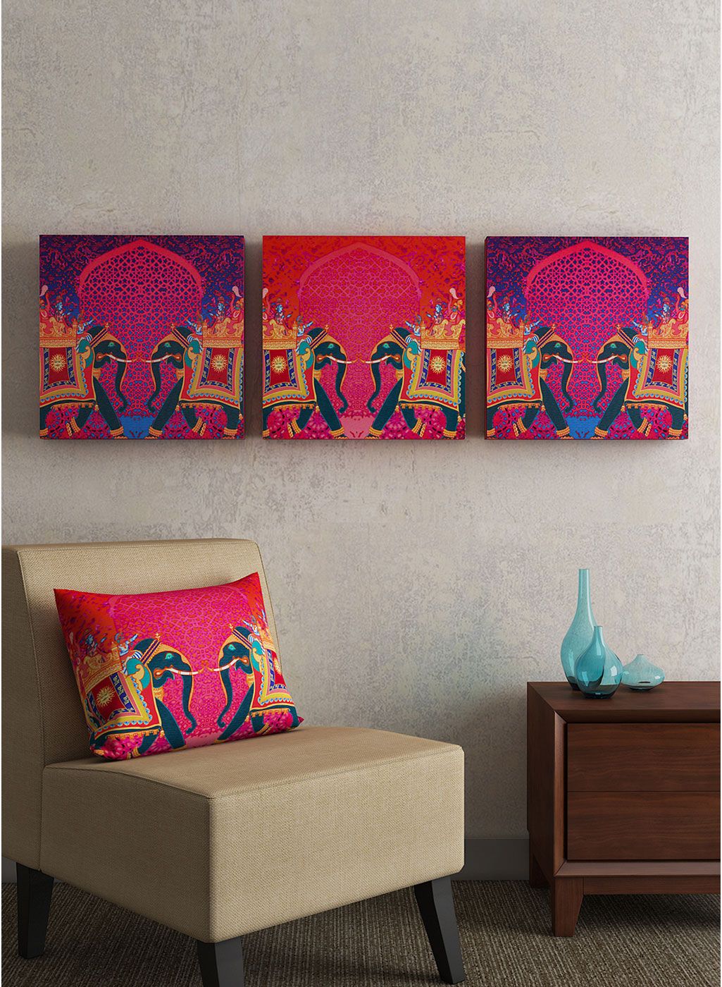 SEJ by Nisha Gupta Set of 3 Multicoloured Wall Arts