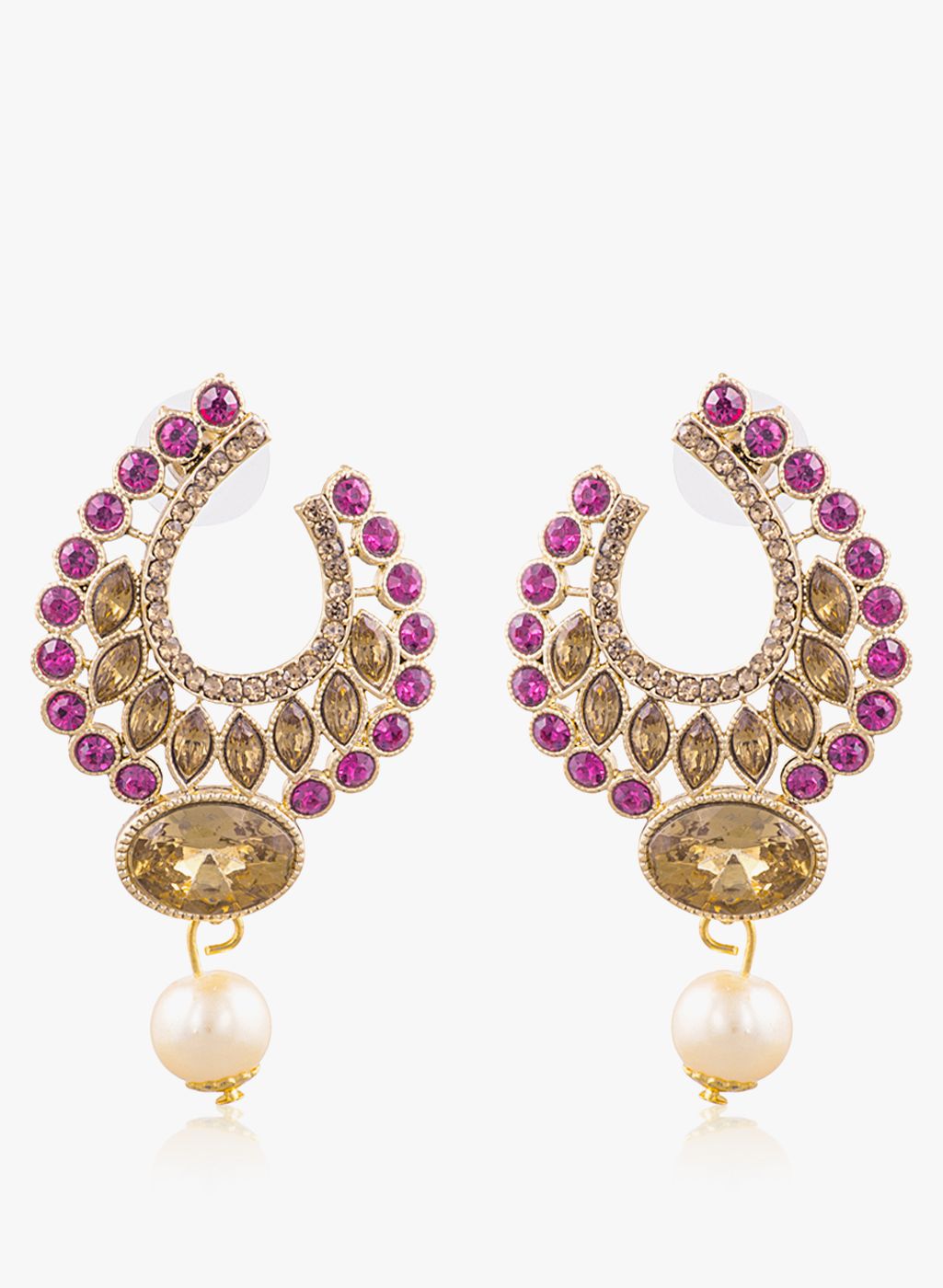 Sia Art Jewellery Golden/White Brass Danglers & Drop