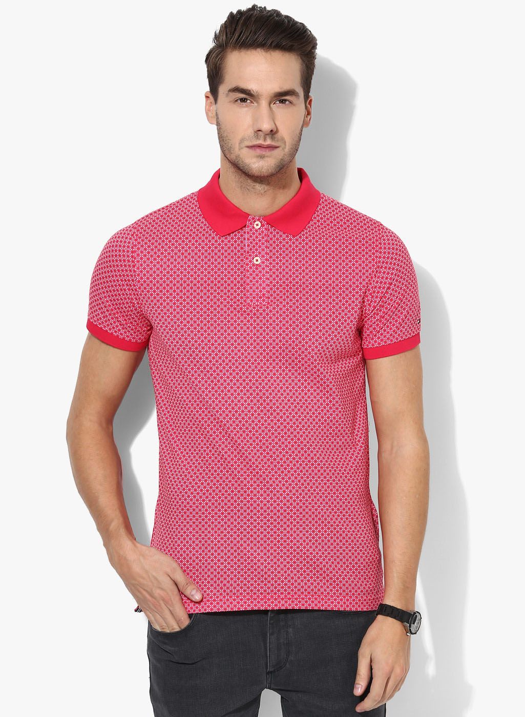 Tommy Hilfiger Pink Printed Slim Fit Polo T-Shirt